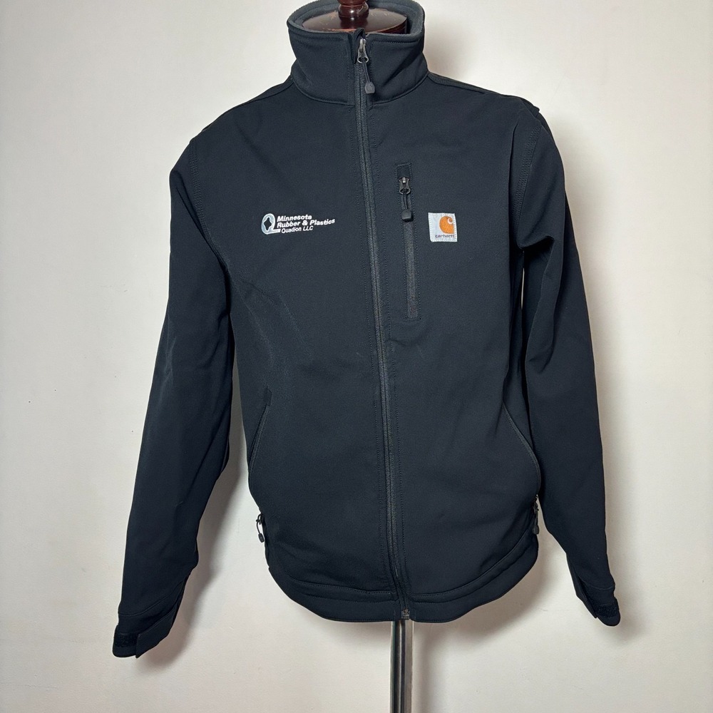 Carhartt Nylon Spandex Softshell Jacket Black Workwear with company embrory Sz M